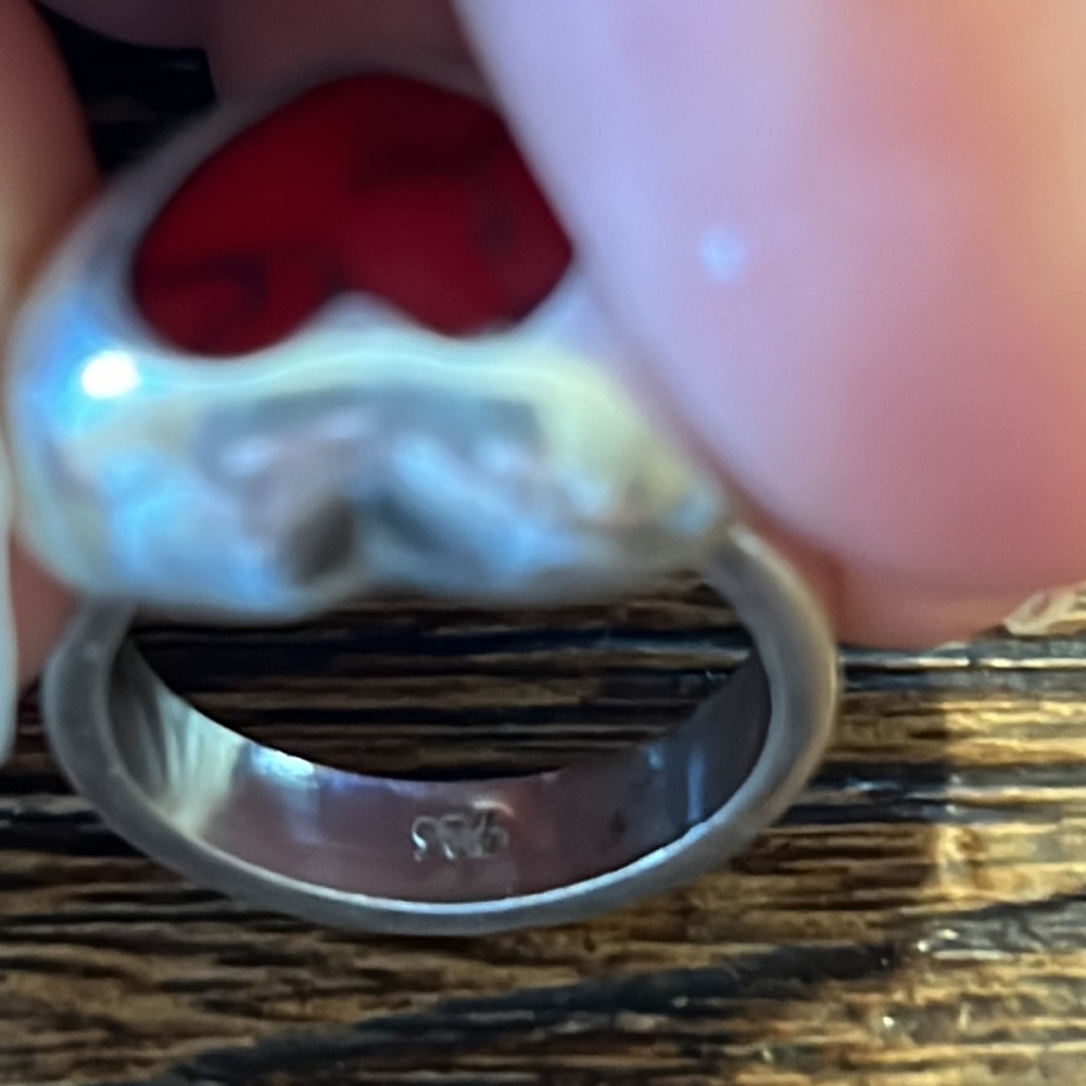 Heavy Solid Sterling Silver Heart Ring With Red J… - image 5